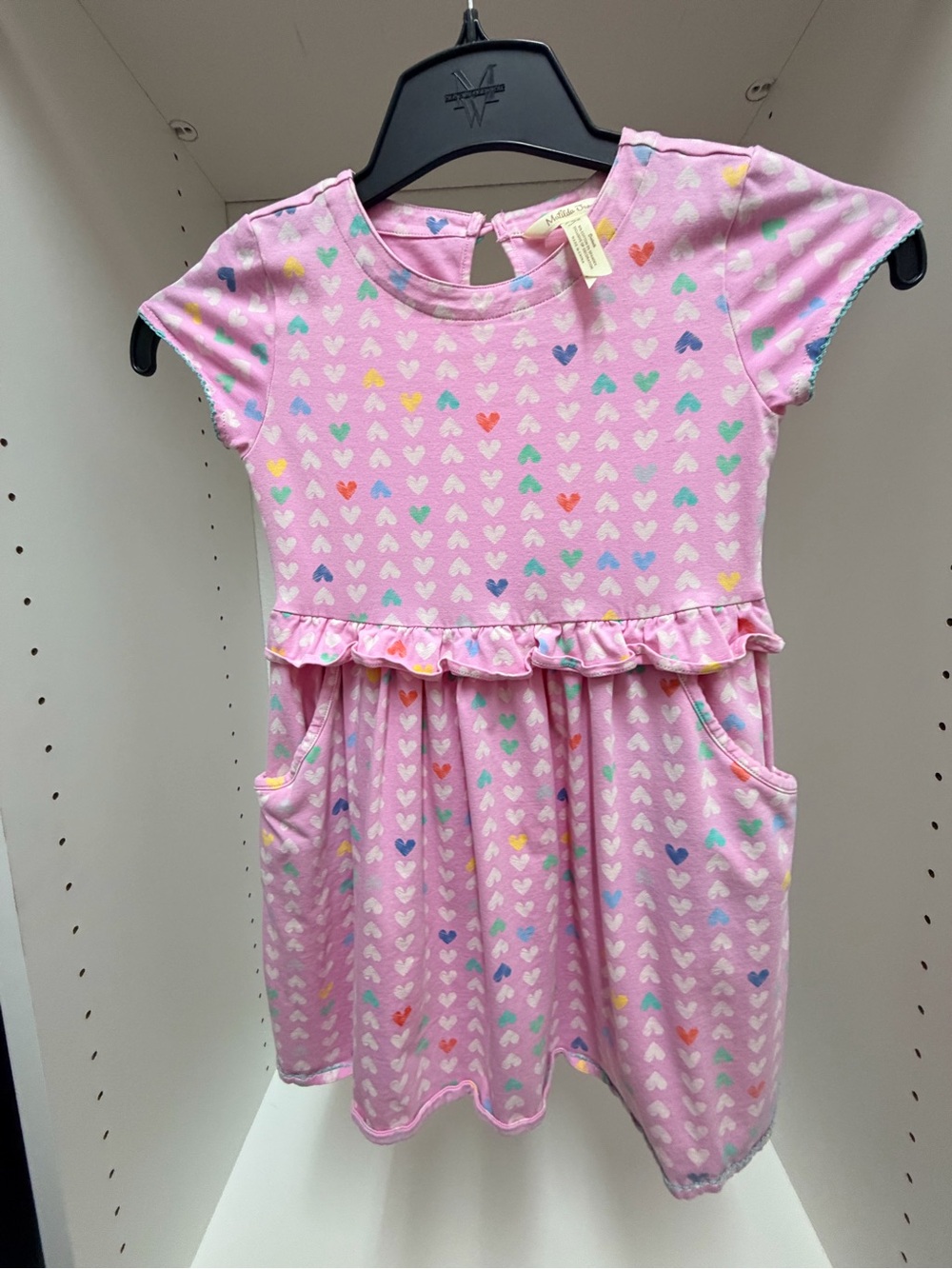 Matilda Jane Pink Heart Print Ruffle Pocket Dress Size 6